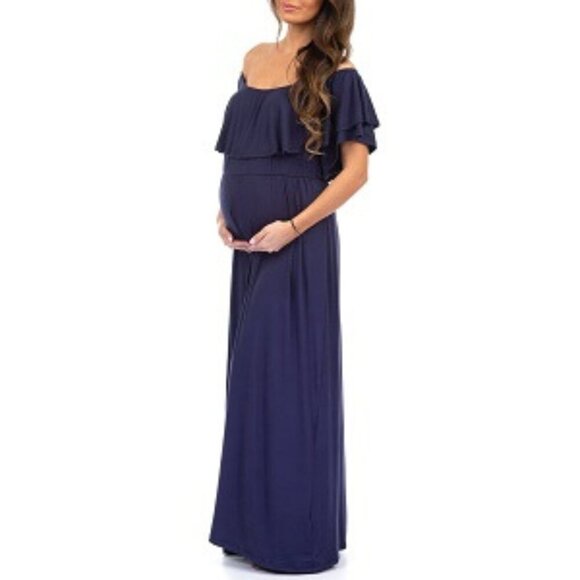 Women's Maternity Open Shoulder Maxi Dress – Size M – Navy Blue – NWT - Picture 2 of 3